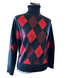 Pendleton Size M Red Gray Argyle Geometric Turtleneck Sweater Academia
